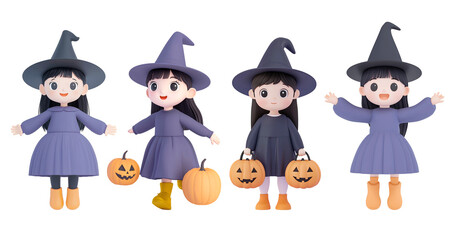 3D Cute Little Witch Holding Jack-O'-Lantern for Halloween