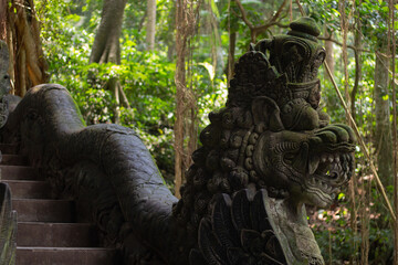 Majestic Stone Dragon Sculpture Nestled in a Lush Jungle in Bali