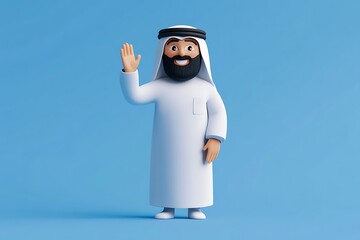 3D Illustration of a Saudi Man Waving and Smiling