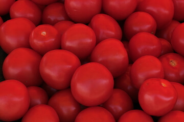 A pile of fresh red tomatoes