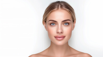 Naklejka premium A lovely young Scandinavian woman with vibrant healthy skin and confident expression isolated on white background.