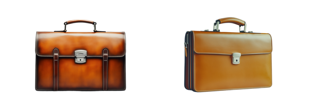 Professional briefcase sleek leather design metal clasps resting on Transparent white background