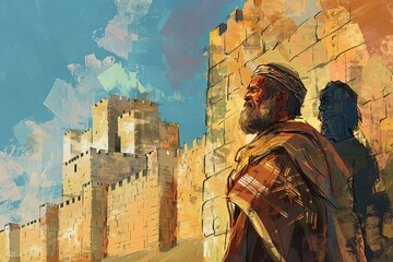 Fototapeta premium Nehemiah Rebuilds Jerusalem's Walls