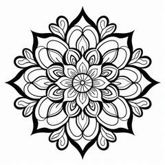 Black Mandala Vector Line Art on White