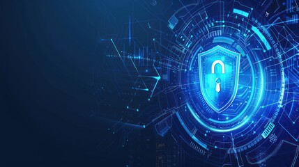 Digital Security Concept with a Blue Shield and Abstract Background