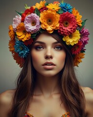 Naklejka premium portrait of a woman with flowers on the head