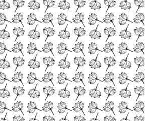 Obraz premium Hand drawn vector outline flower template. Seamless pattern vector Doodle style isolated on white background