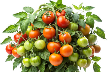 Tomato Plant with Ripe and Green Tomatoes Isolated on Transparent Background