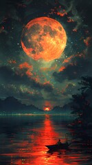 Digital color terrain and moonlight illustration poster background