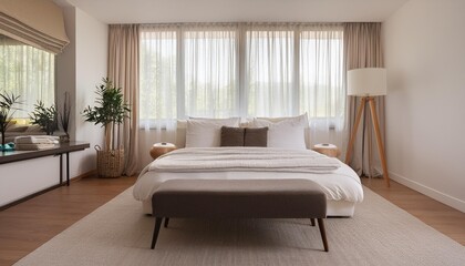 Fototapeta premium Minimalist Bedroom with Futon and White Curtains