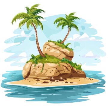 recommend clip art: Desert island in the ocean cartoon vector illustration isolated on white background