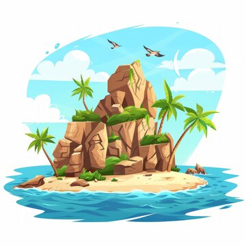 recommend clip art: Desert island in the ocean cartoon vector illustration isolated on white background
