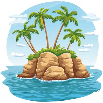 recommend clip art: Desert island in the ocean cartoon vector illustration isolated on white background