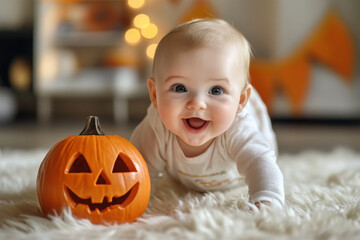 Fototapeta premium baby with fun halloween background