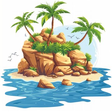 recommend clip art: Desert island in the ocean cartoon vector illustration isolated on white background