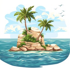 Fototapeta premium Desert island in the ocean cartoon vector illustration isolated on white background