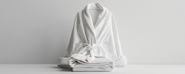 White bathrobe on white background, 4K hyperrealistic photo