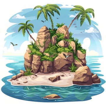 recommend clip art: Desert island in the ocean cartoon vector illustration isolated on white background