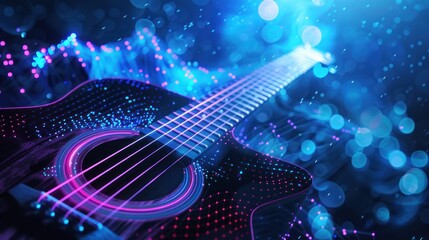 Fototapeta premium Acoustic Guitar with Neon Lights