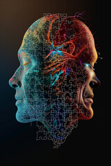 Obraz premium Cognitive psychology and psychotherapy: head profile with puzzle pieces 