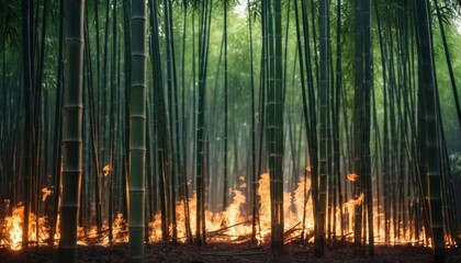 Fototapeta premium bamboo forest on fire. ai generated