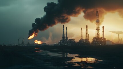 A dark sky with a lot of smoke and fire in the background