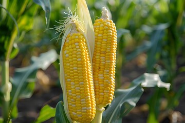 Freshly Harvested Corn Ears in a Lush Green Field