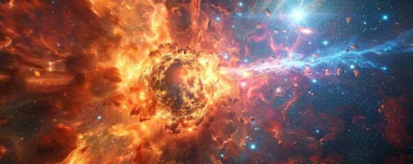 Naklejka premium Luminous supernova explosion with radiant colors, 4K hyperrealistic photo