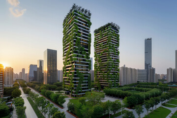 Environmental awareness city with vertical forest concept
