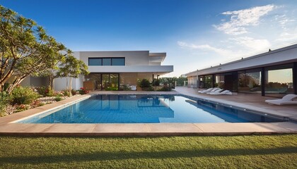 Fototapeta premium Modern Architecture with Pool and Landscaping