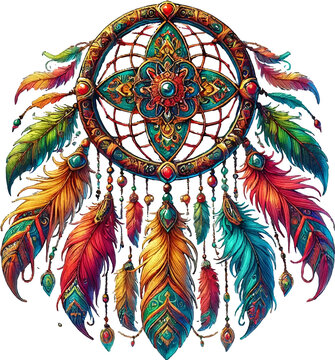 positive Energie und wundersch&ouml;ne Tr&auml;ume mit dem farbenfrohen Traumf&auml;nger! Ein kunstvolles Design, das sowohl &Auml;sthetik als auch spirituelle Bedeutung vereint.Ein Traumf&auml;nger mit bunten Federn