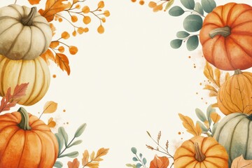 Thanksgiving celebration invite showcasing calligraphy, gourds, and fall leaves. Customizable design for thanksgiving dinners, displays, cards, invitations, and menus