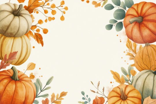 Thanksgiving celebration invite showcasing calligraphy, gourds, and fall leaves. Customizable design for thanksgiving dinners, displays, cards, invitations, and menus