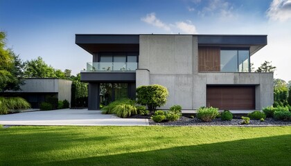 Fototapeta premium Modern Concrete House with Green Landscaping