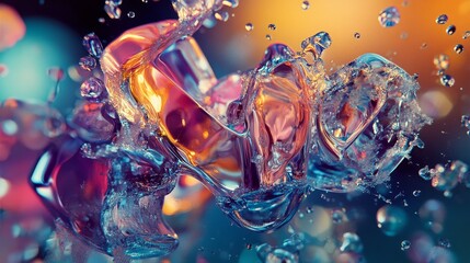 Liquid 3D Fonts: Artistic Composition with Glossy, Translucent Letters and Dynamic Fluid Effects