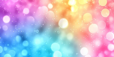 Obraz premium Dreamy Rainbow Bokeh: Abstract AI-Generated Background for Web and Print. Vibrant Pink, Blue, and Yellow Blurred Lights Create Ethereal 4K Wallpaper. Perfect for Decorative Posters, Marketing Material