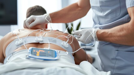 A medical professional applies electrotherapy to a patient's back for pain relief.