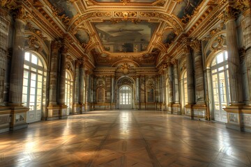 Fototapeta premium Opulent Grand Hall with Intricate Architectural Details and Natural Light