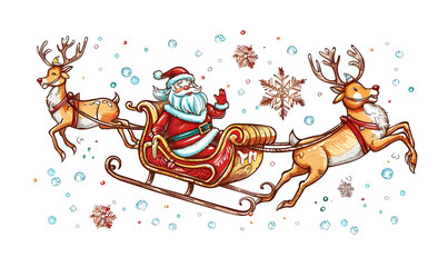 Fototapeta premium New Year and Christmas card, graphic advertising backgrounds in a doodle 2D illustrator style.