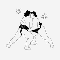 A sumo wrestler in minimal art style. Traditional japanese sport.