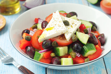 A bowl with traditional Greek salad Horiatiki