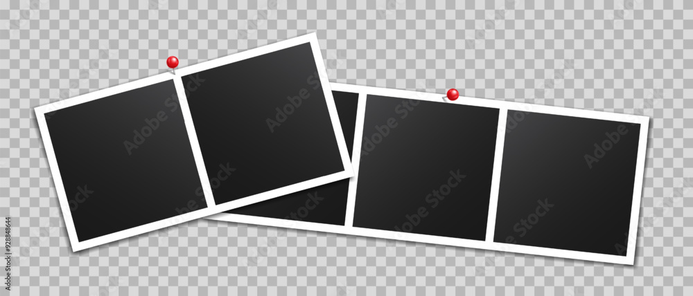 Poster vector empty photo frames with pin and shadow isolated on transparent background. template mockup ph