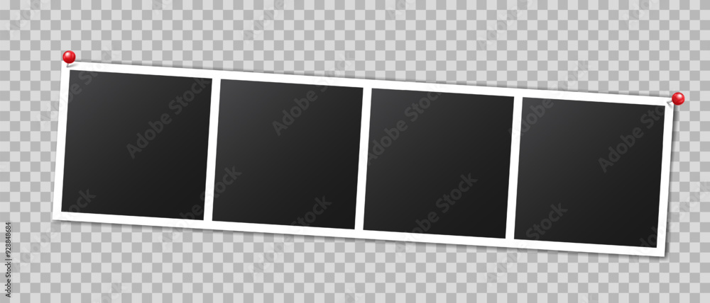 Poster vector empty photo frames with pin and shadow isolated on transparent background. template mockup ph