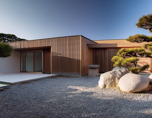 Modern Minimalist Architecture with Stone and Wood Elements in Japan