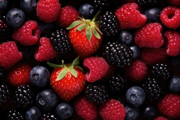 Fototapeta premium Top view of various fresh berries