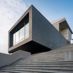 Modern Minimalist Concrete Building with Window and Stairs