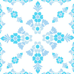 Light Blue Ikat Floral Tile Pattern for Home Decor and Textile Design