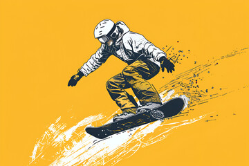 Dynamic Snowboarder Illustration on Yellow Background
