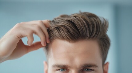 Fototapeta premium A man is worried about the problem of baldness.