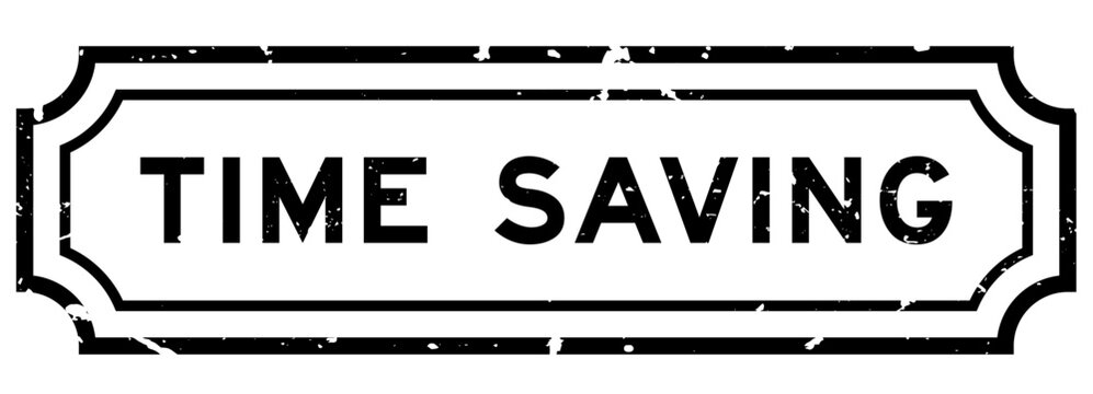 Grunge black time saving word rubber seal stamp on white background